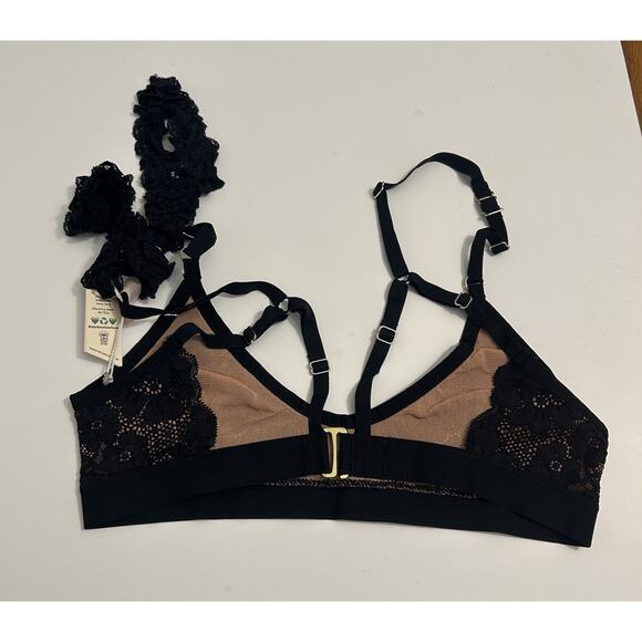 We Are HAH/Free People Guard Her Convertible Bra Garter Set Noir Black Lace Sm - Picture 4 of 11